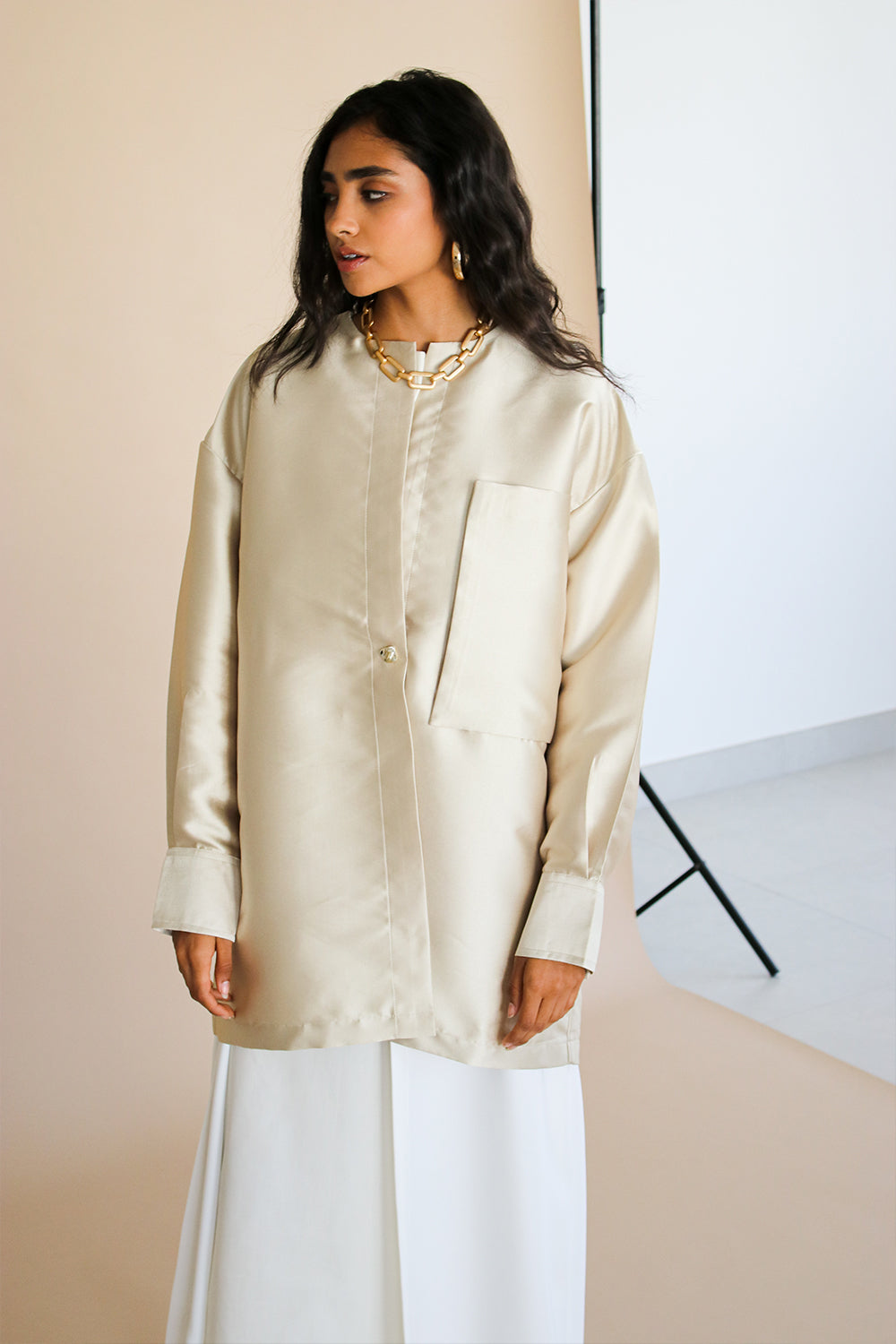 The Devon Oversized Shirt Abaya in Gold