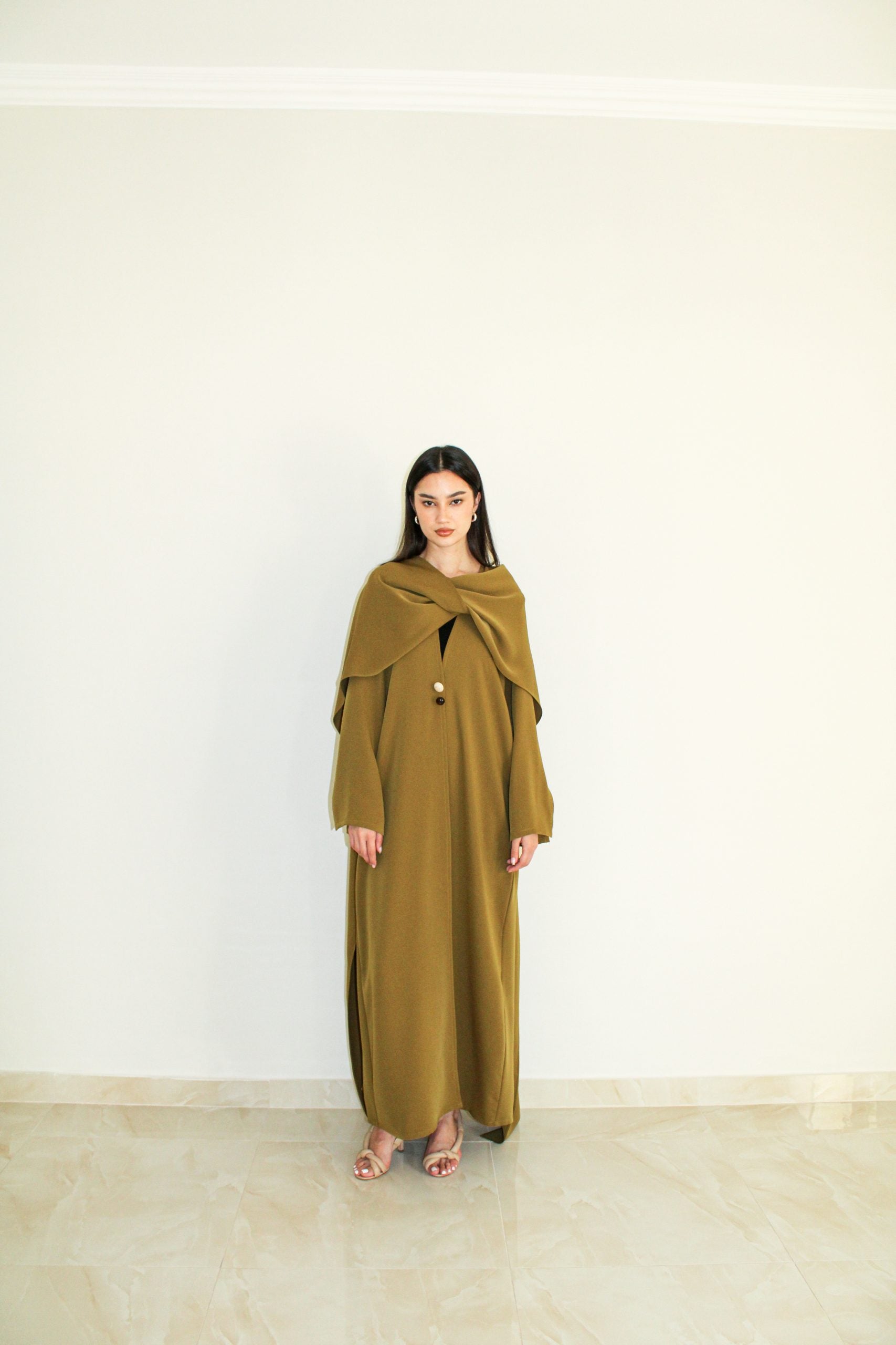 The Ophelia Shawl Abaya in Mustard Green