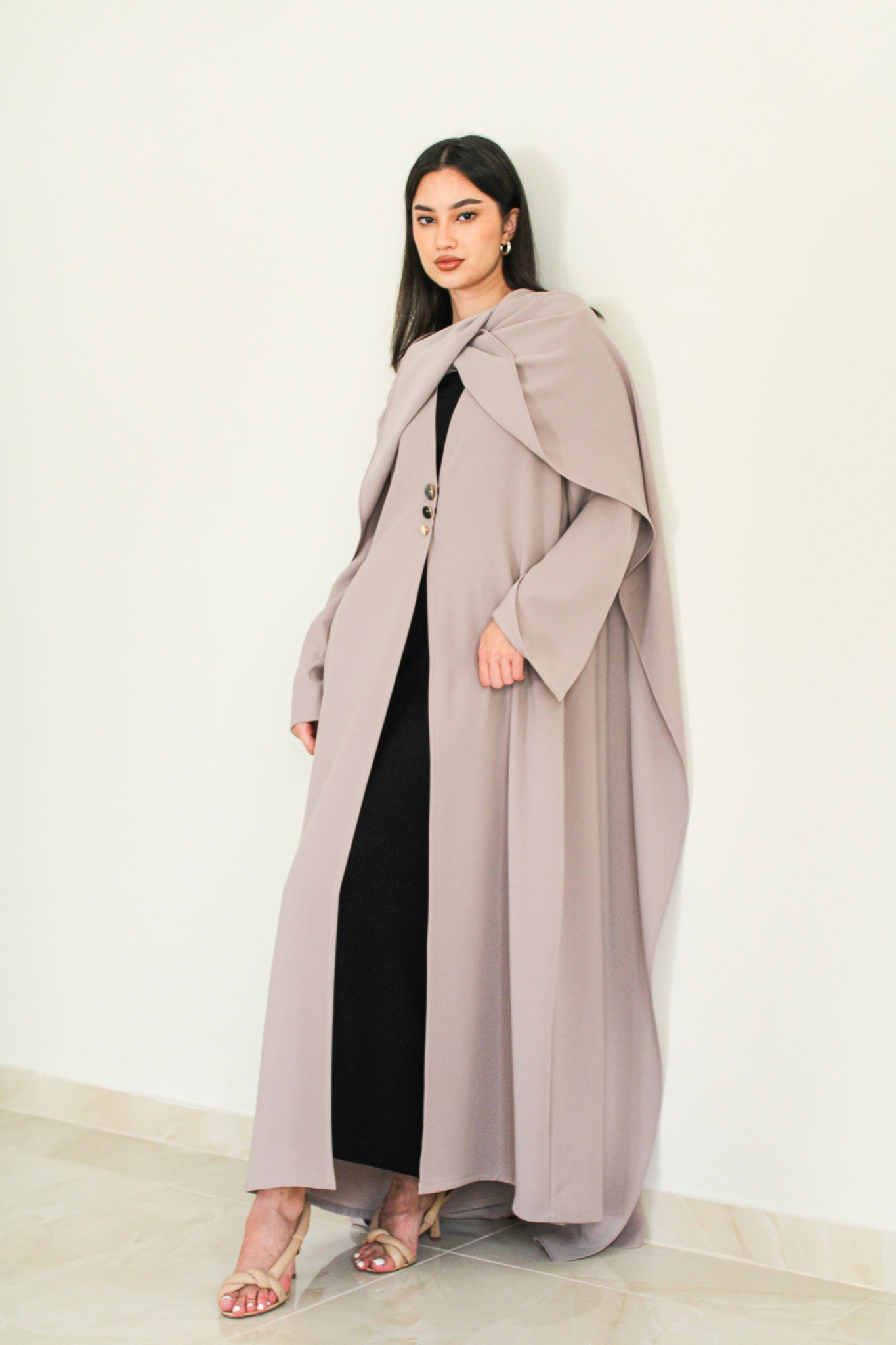 The Ophelia Shawl Abaya in Light Grey