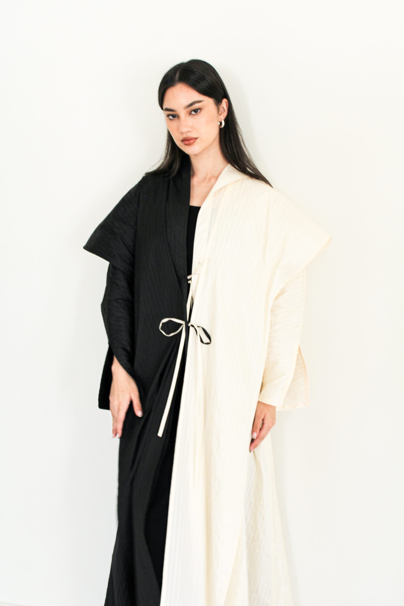 The Nourah Abaya in Black and Creme