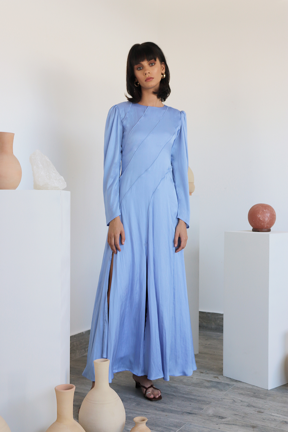 Cornflower Blue paneled Midi dress – Amal Al Mulla